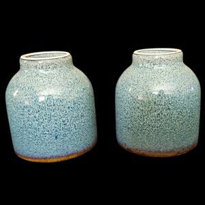 IKEA Studio Pottery Stoneware Cups Bowls Green Blue Speckled Set of 2